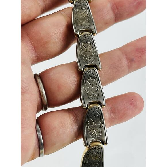 Vintage Gold and Silver Plated Link Bracelet Crystals Stamped Brighton Western - Picture 6 of 13